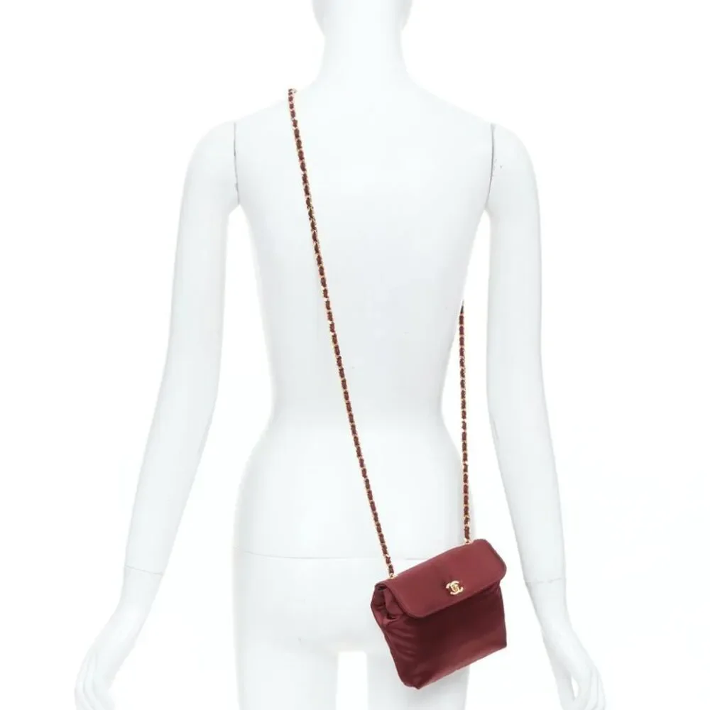 CHANEL 1990 Vintage burgundy satin envelope CC turnlock chain shoulder bag